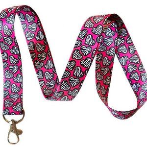 Execucat Brand Pink Zebra Hearts Lanyard Key Chain ID Badge Holder
